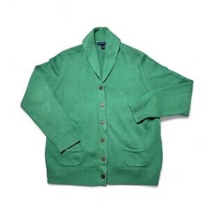 Lands’ End 90s Vintage Green Cotton Knit Shawl Cardigan Sweater Womens XL